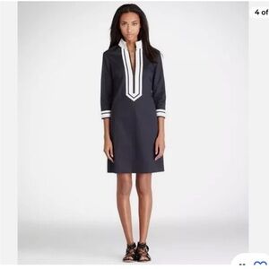 Tory Burch Tunic Dress 10 Navy Blue & White Cruise Resort EUC